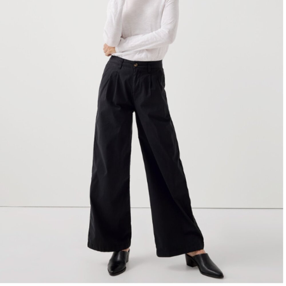 PACT Women's Black Boulevard Brushed Twill Wide Leg Trouser M